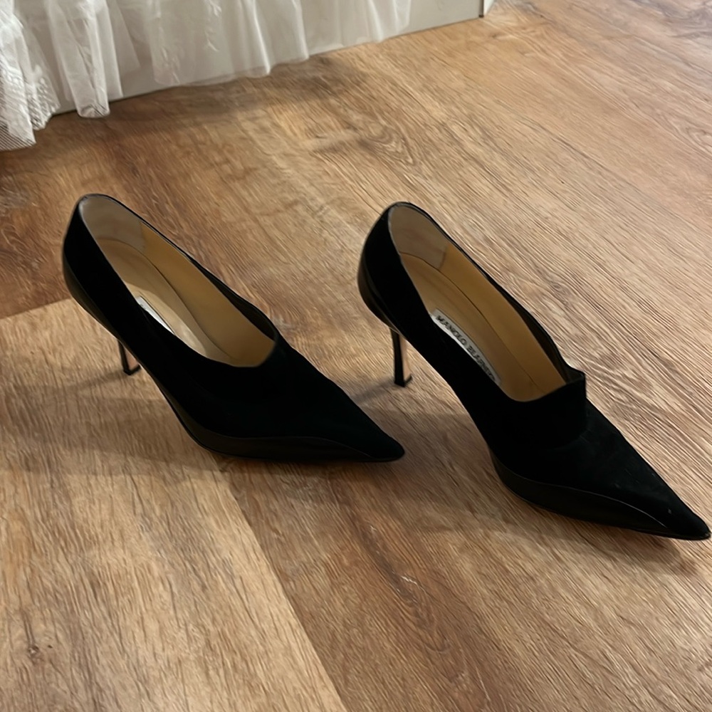 Blk suede/leather pumps